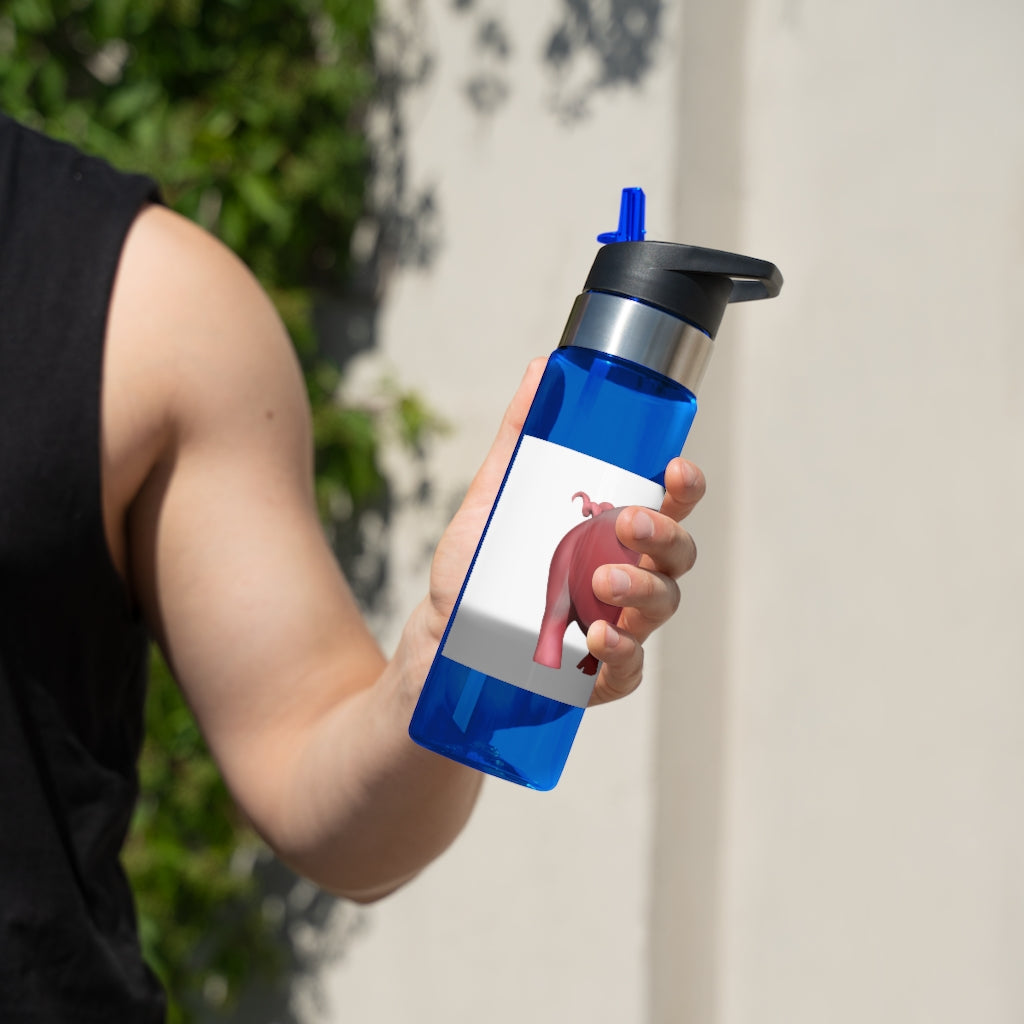 Pig Kensington Tritan™ Sport Bottle in vibrant colors with a carabiner hook and straw, showcasing its durable design.